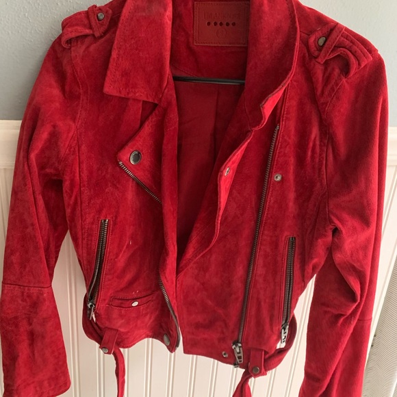 Blank NYC Cardinal Red Leather Suede Moto Jacket - Picture 4 of 4